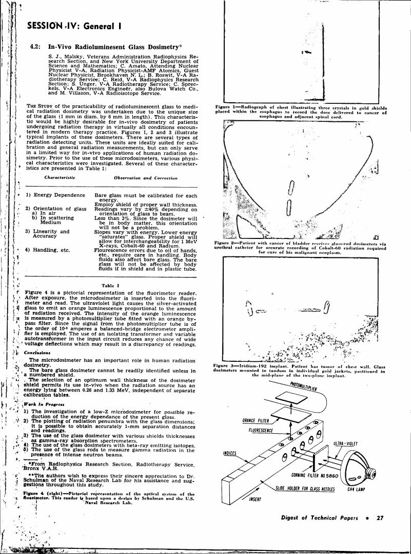 AI-described figure: Figure 3 illustrates an Iridium-192 implant setup with glass dosimeters mounted in individual gold jackets for radiation therapy.