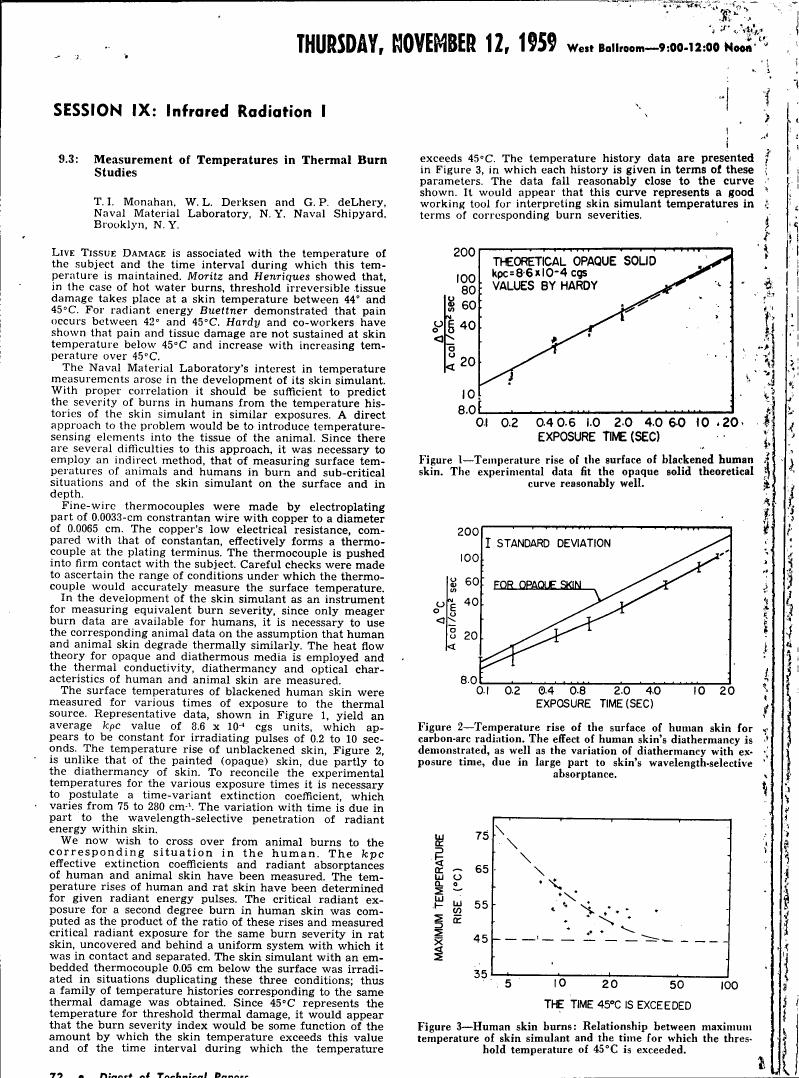 Figure 1 illustrates the temperature rise of the surface of blackened human skin over time.