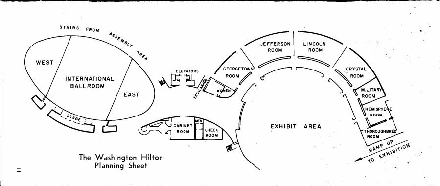 AI-described figure: A floor plan diagram showing the layout and rooms within The Washington Hilton.