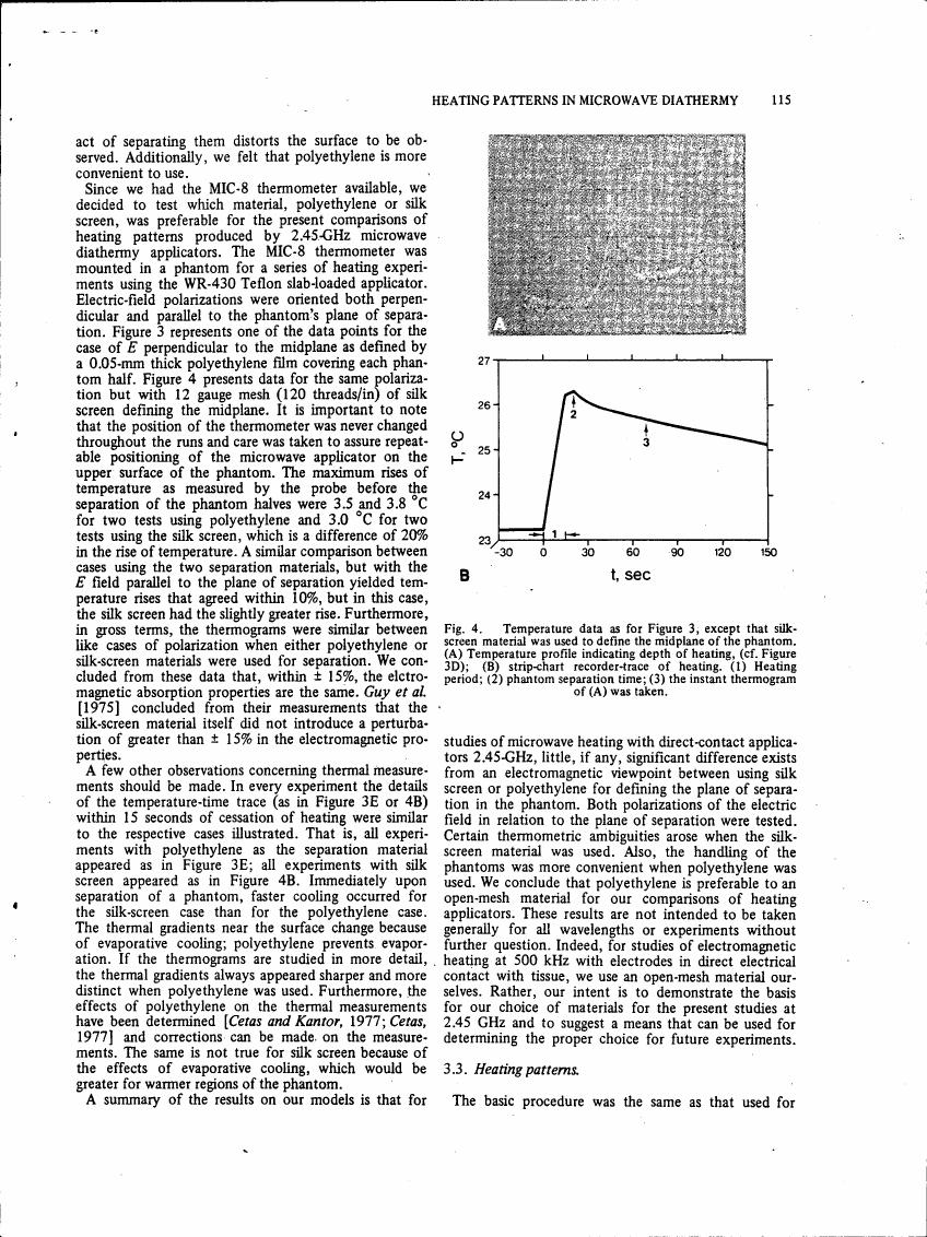 Temperature data as for Figure 3, except that silk-screen material was used to define the midplane of the phantom.
