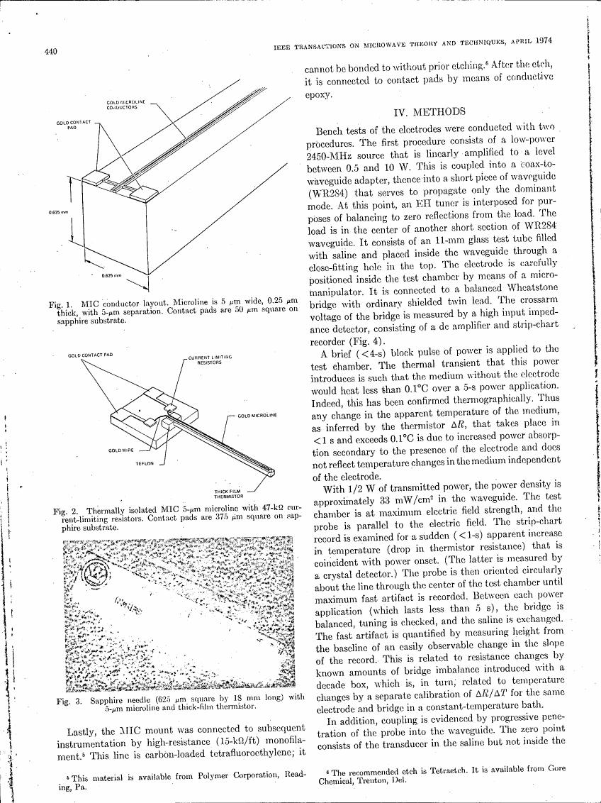 AI-described figure: Figure 1 illustrates a MIC conductor layout with detailed dimensions and materials used.