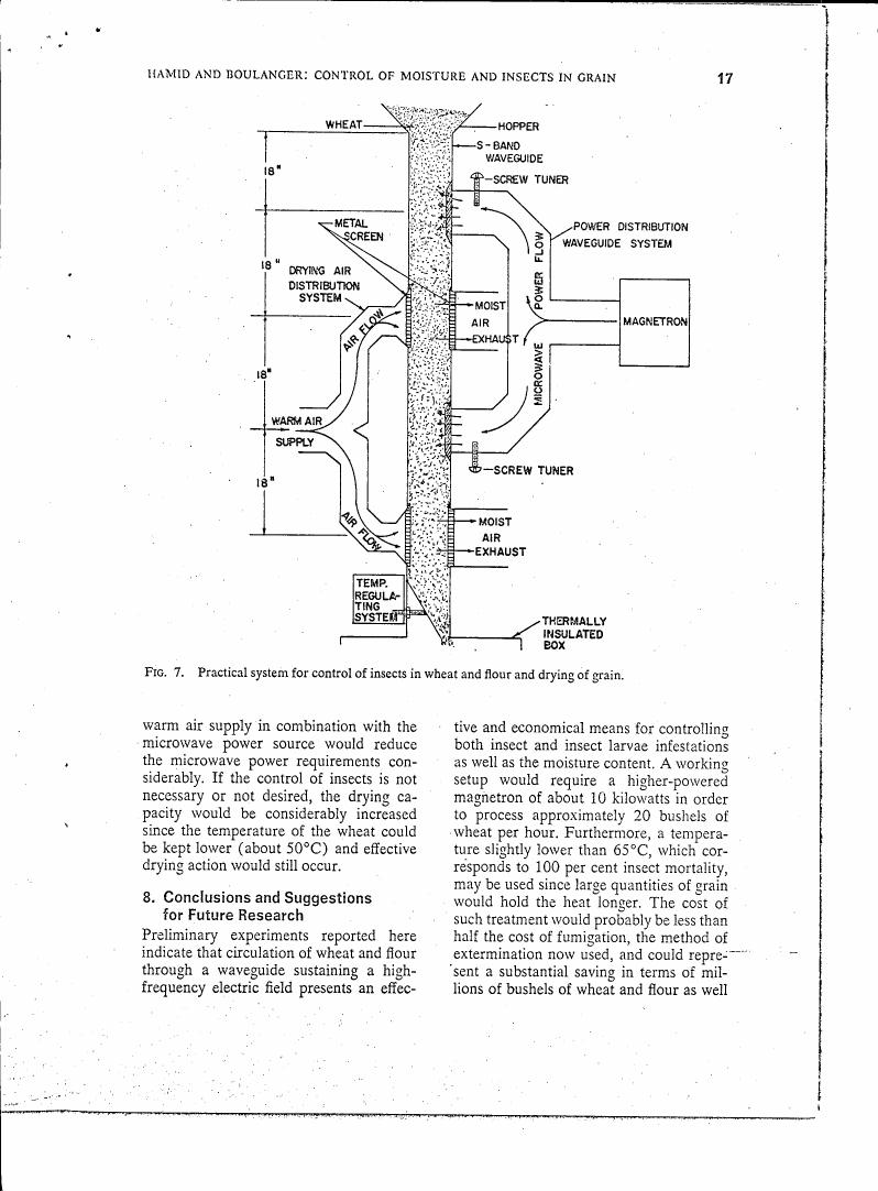 Fig. 7. Practical system for control of insects in wheat and flour and drying of grain.