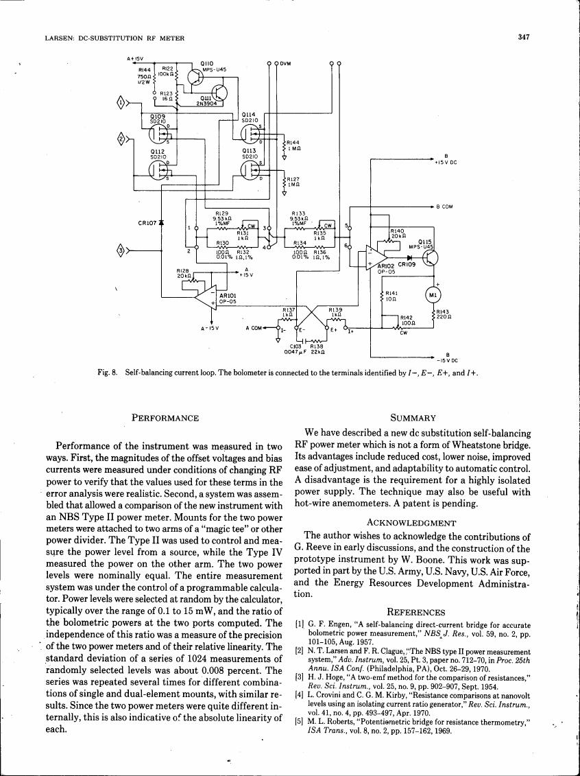 AI-described figure: Fig. 8: Self-balancing current loop with bolometer connection details.