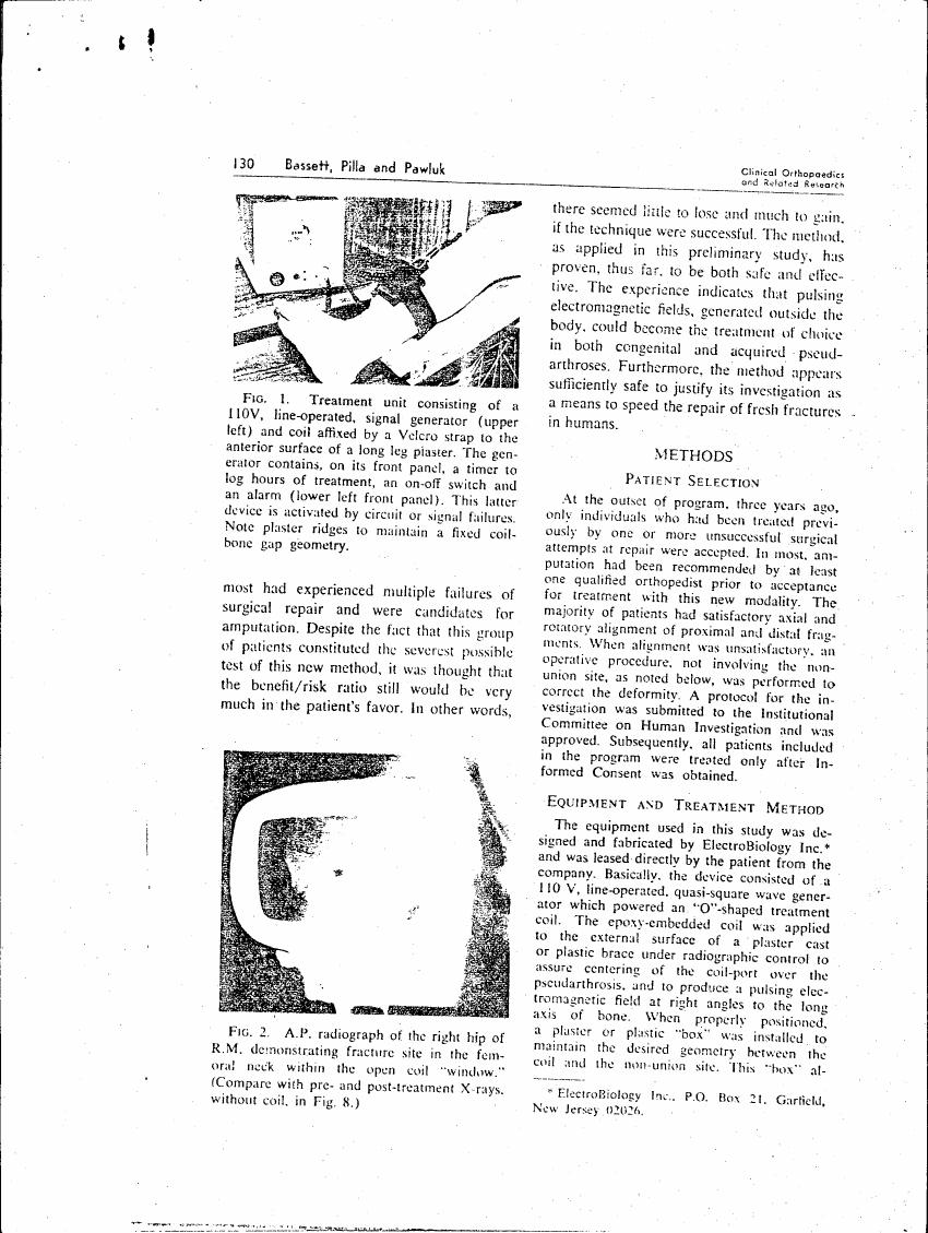 AI-described figure: Figure 1 illustrates a treatment unit consisting of a signal generator and coil applied to a leg plaster for electromagnetic field therapy.