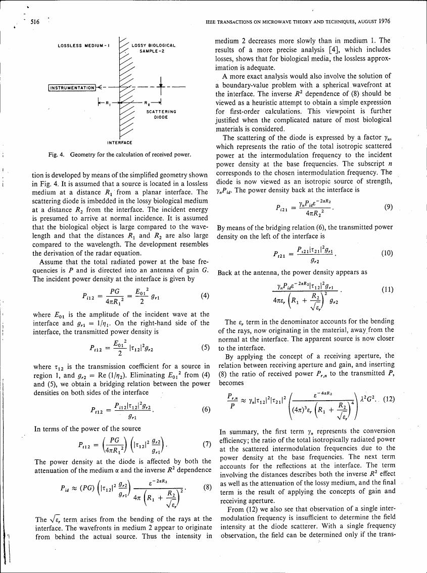 Figure 4. Geometry for the calculation of received power.