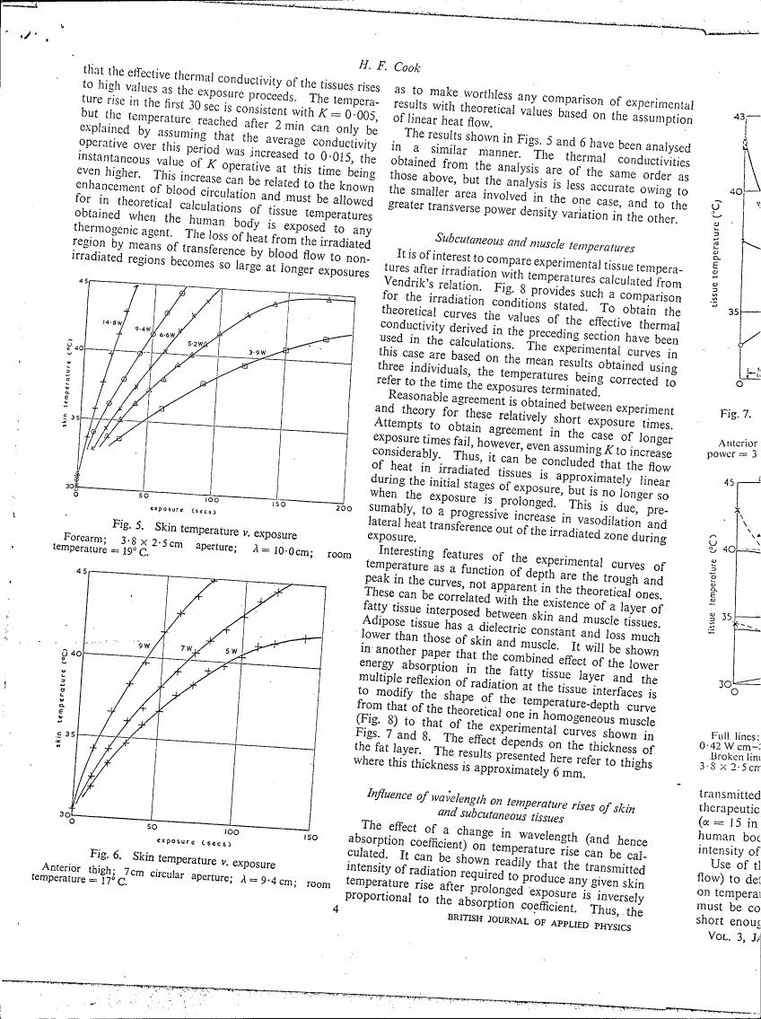 AI-described figure: Fig. 5: Skin temperature vs. exposure showing skin temperature in relation to exposure time for forearm with specific dimensions and room temperature.