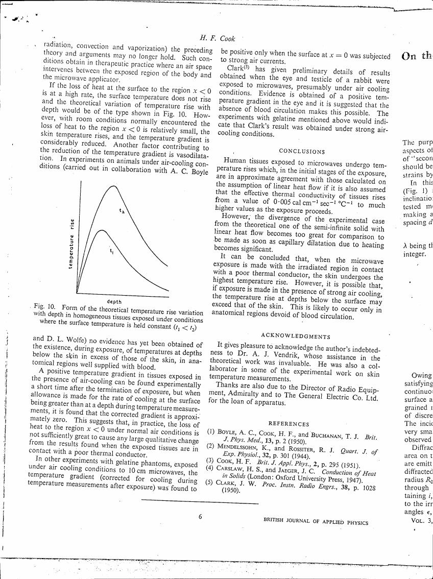 AI-described figure: The graph in Fig. 10 illustrates the form of theoretical temperature rise variation with depth in homogeneous tissues exposed under conditions where the surface temperature is held constant.