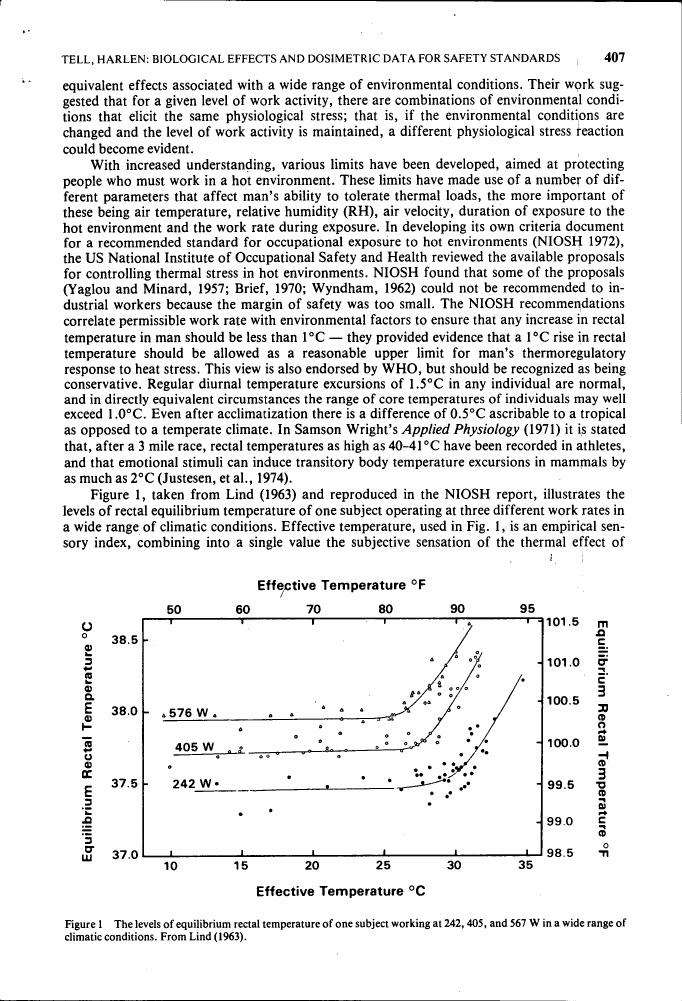 Figure 1 illustrates the levels of equilibrium rectal temperature for one subject working at three different work rates in a wide range of climatic conditions.