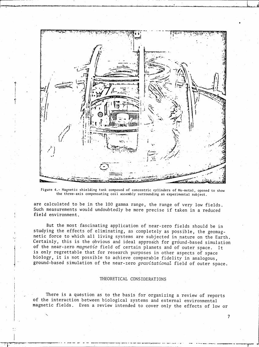 Figure 4. Magnetic shielding tank composed of concentric cylinders of Mu-metal, opened to show the three-axis compensating coil assembly surrounding an experimental subject.