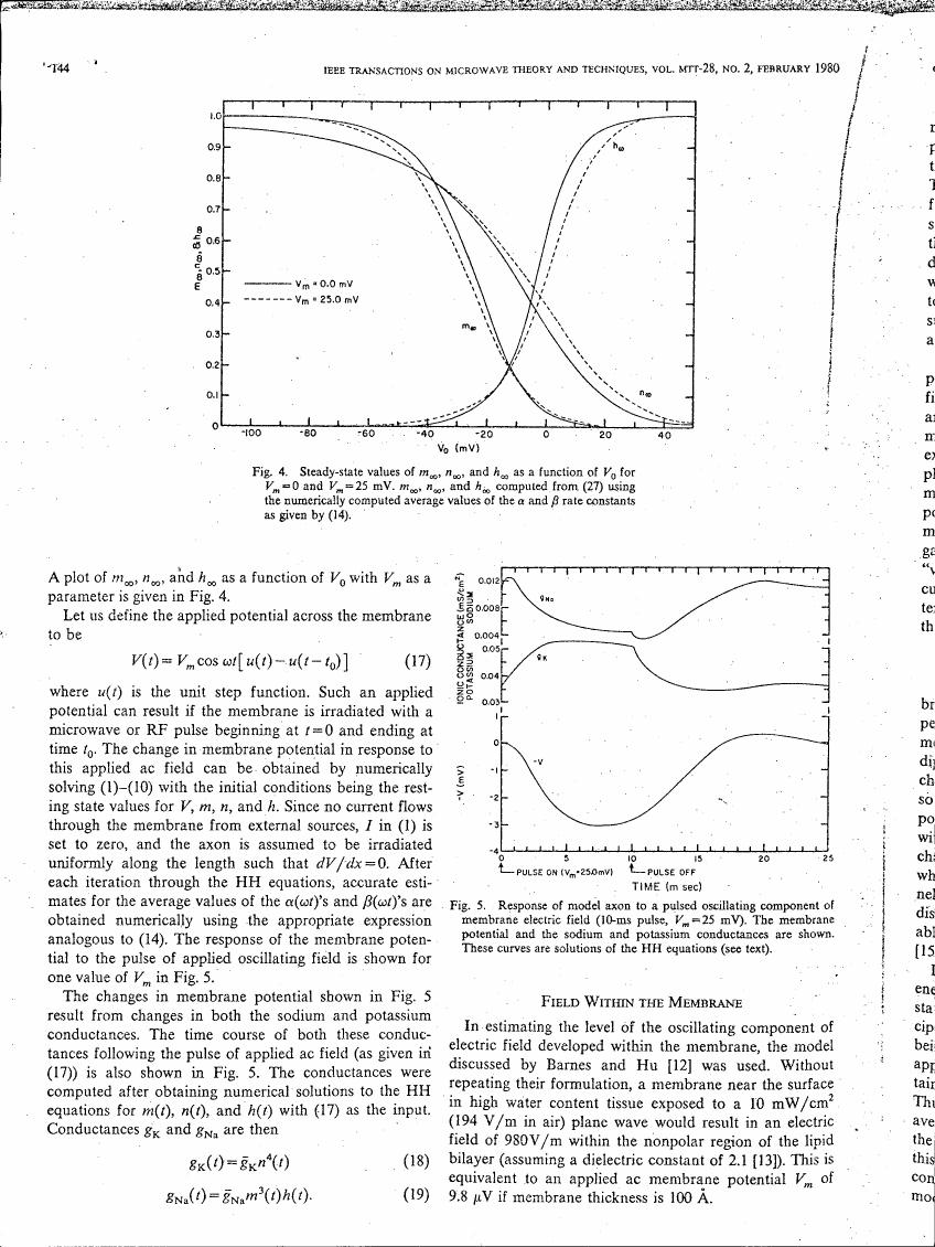 Fig. 4: Steady-state values of m∞, n∞, and h∞ as a function of V0 for Vm = 0 and Vm = 25 mV.