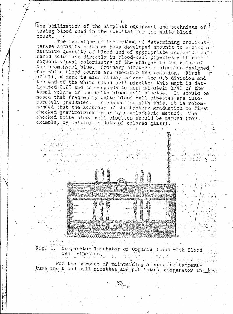 Fig. 1. Comparator-Incubator of Organic Glass with Blood Cell Pipettes.