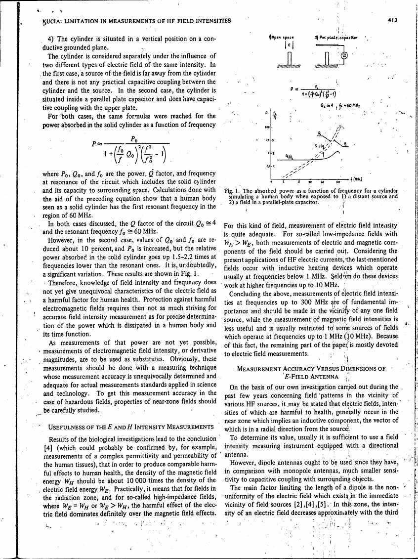 The absorbed power as a function of frequency for a cylinder simulating a human body when exposed to different electric fields.