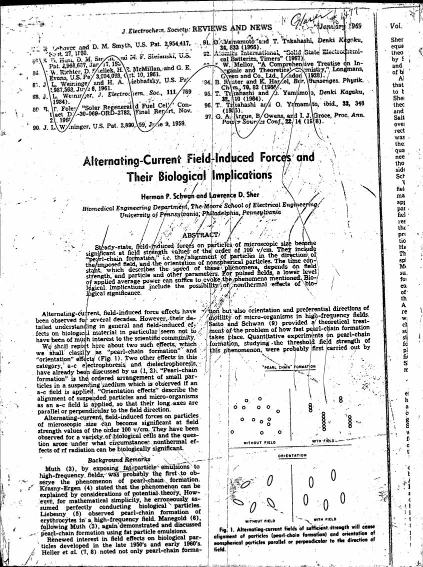 Figure 1 illustrates alternating-current fields' effects on particle alignment and orientation in a field.