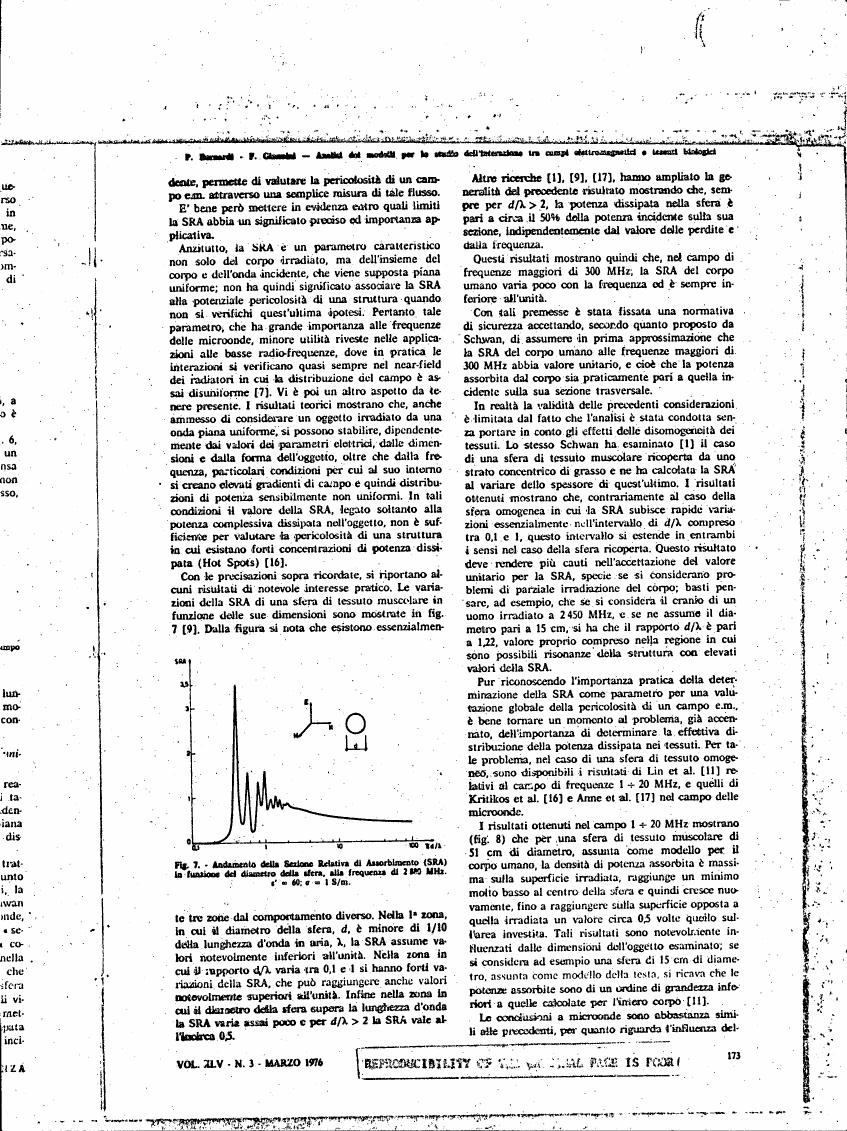 AI-described figure: Figure 7 illustrates the variation in SRA (Specific Absorption Rate) as a function of sphere diameter for a tissue model at 2.4 GHz.