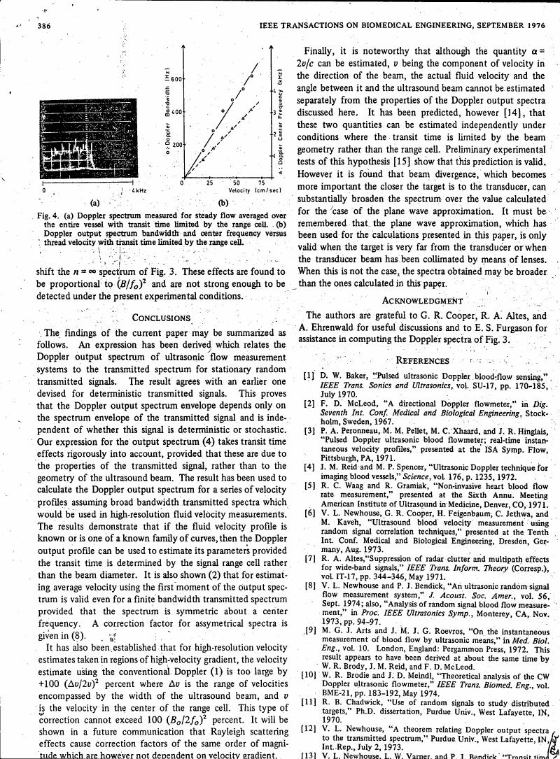 Figure 4 displays Doppler spectrum measurements for steady flow averaged over an entire vessel with transit time limited by a range cell.