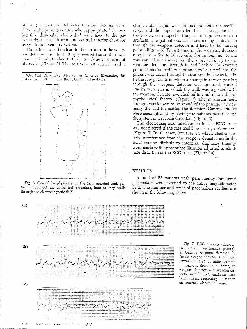 Figure 6 illustrates a diagram showing one of the physicians escorting each patient through the electromagnetic field during the test procedure.