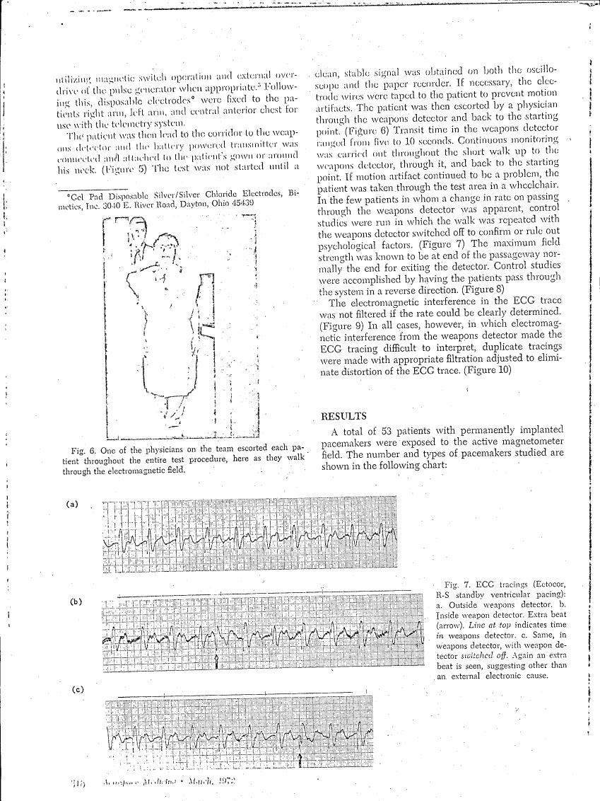 Figure 6 illustrates a diagram showing one of the physicians escorting each patient through the electromagnetic field during the test procedure.