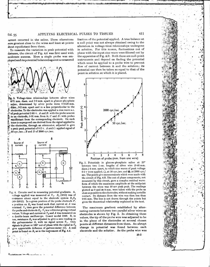 AI-described figure: Figure 5 illustrates potential measurements in glucose-phosphate saline at different probe positions between two silver wires.