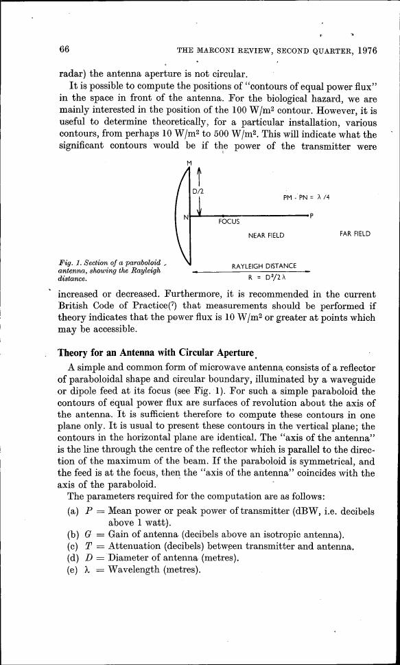 Fig. 1: Section of a paraboloid antenna showing the Rayleigh distance.