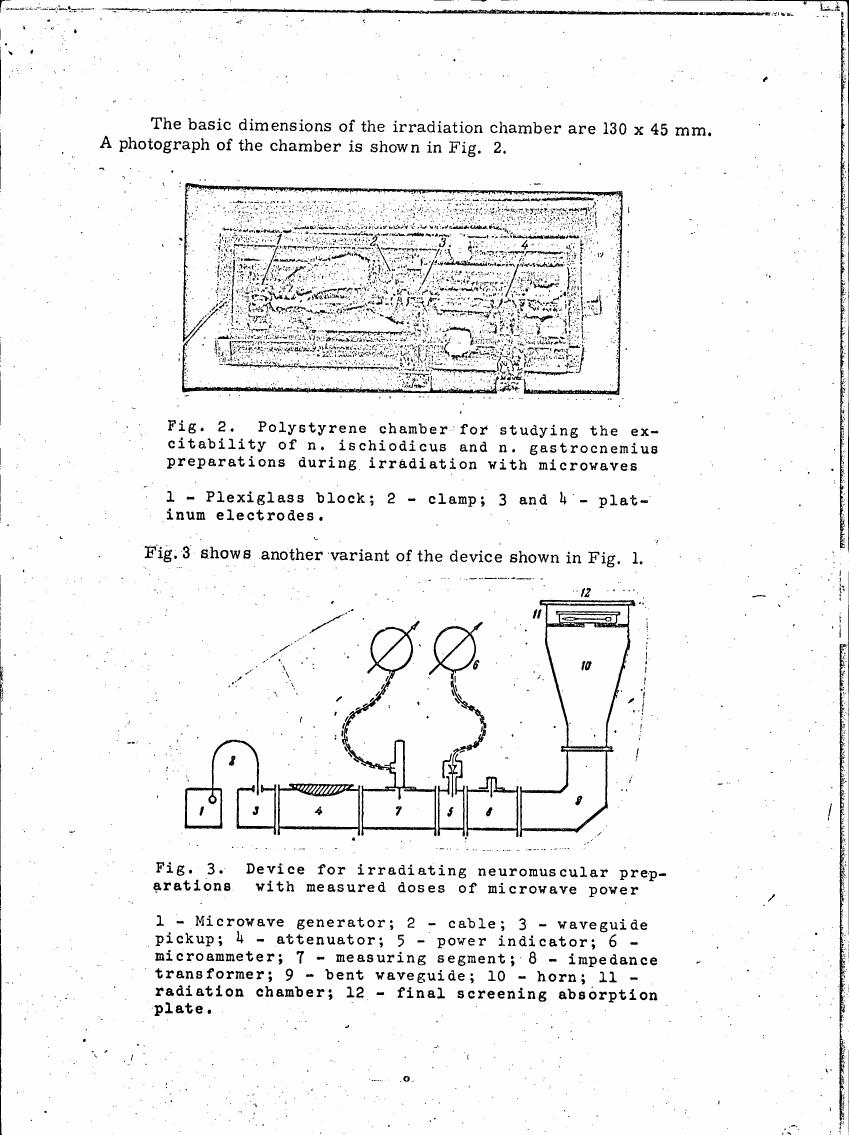 Fig. 2: Polystyrene chamber for studying the excitability of n. ischiadicus and n. gastrocnemius preparations during irradiation with microwaves