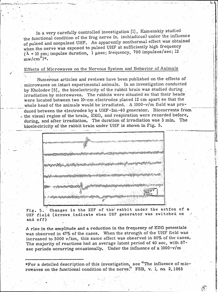 Changes in the EEF of a rabbit under the action of a UHF field (Arrows indicate when UHF generator was switched on and off)