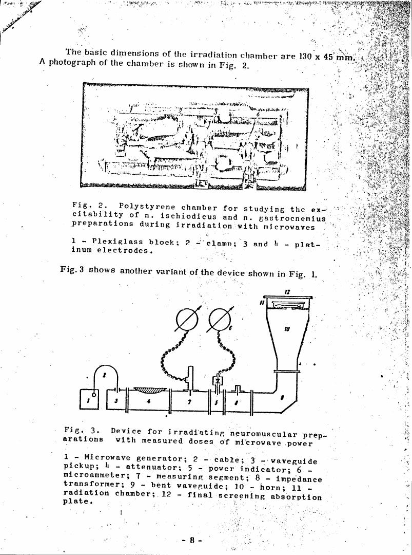 Fig. 2: Polystyrene chamber for studying the excitability of n. ischiadicus and n. gastrocnemius preparations during irradiation with microwaves