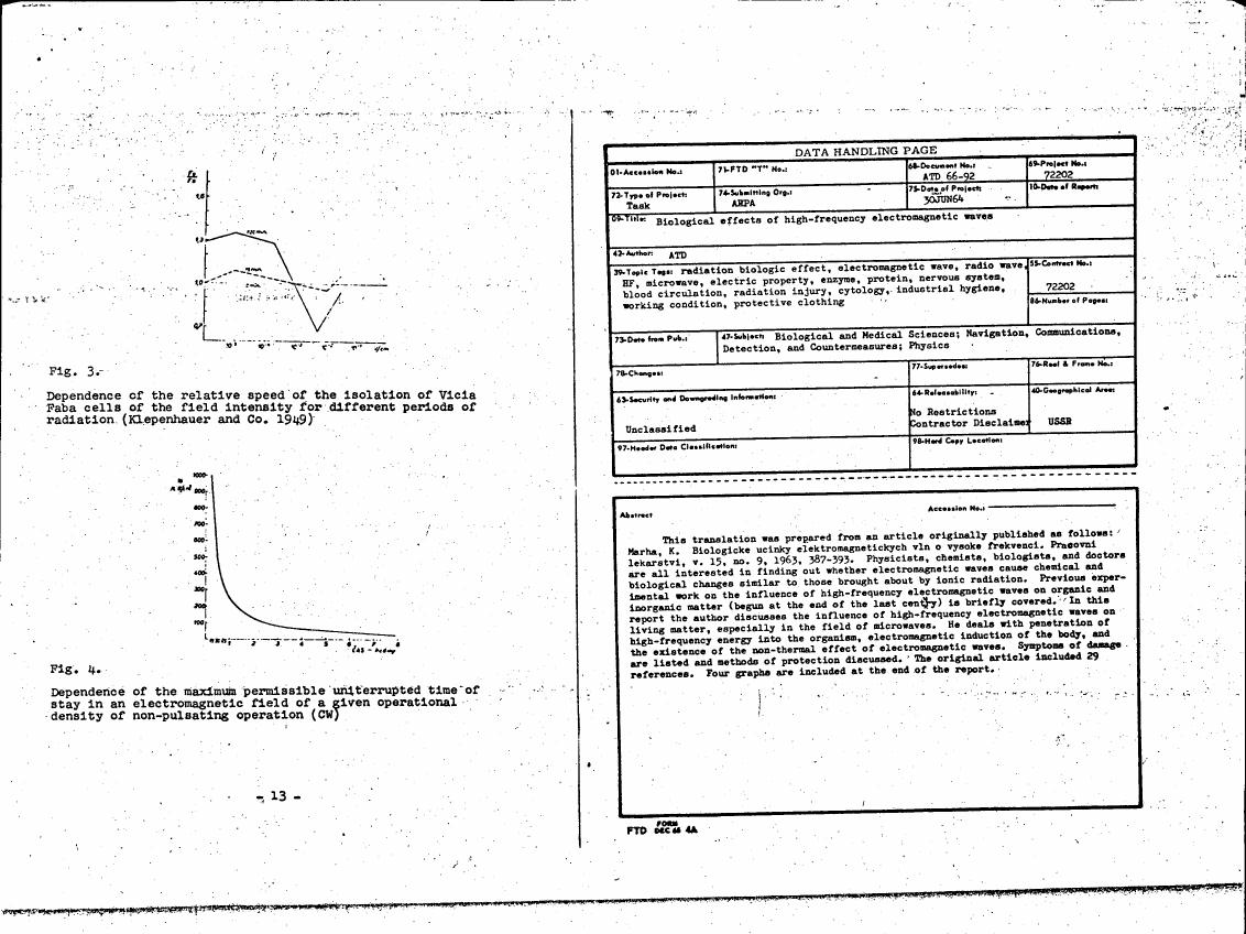 Fig. 3: Dependence of the relative speed of the isolation of Vicia Faba cells on field intensity for different periods of radiation (Klepenbauer and Co., 1949)