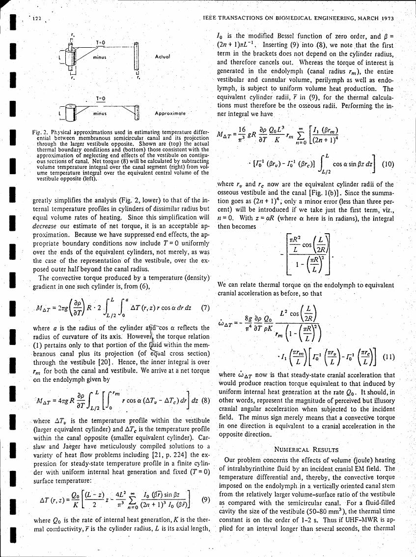 Figure 2 illustrates physical approximations used in estimating temperature differences between membranous semicircular canal and its projection through a larger vestibule opposite.