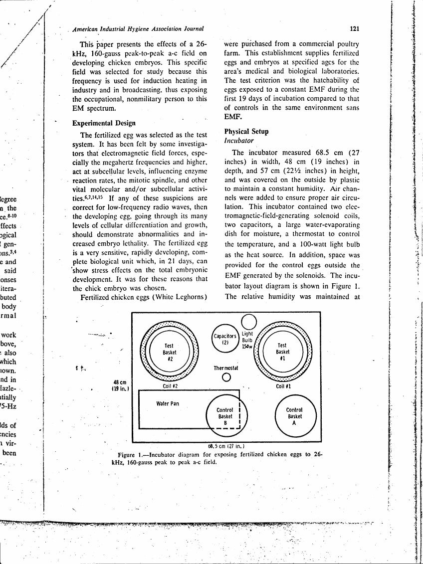 Figure 1. Incubator diagram for exposing fertilized chicken eggs to a 26-kHz, 160-gauss peak-to-peak a-c field.