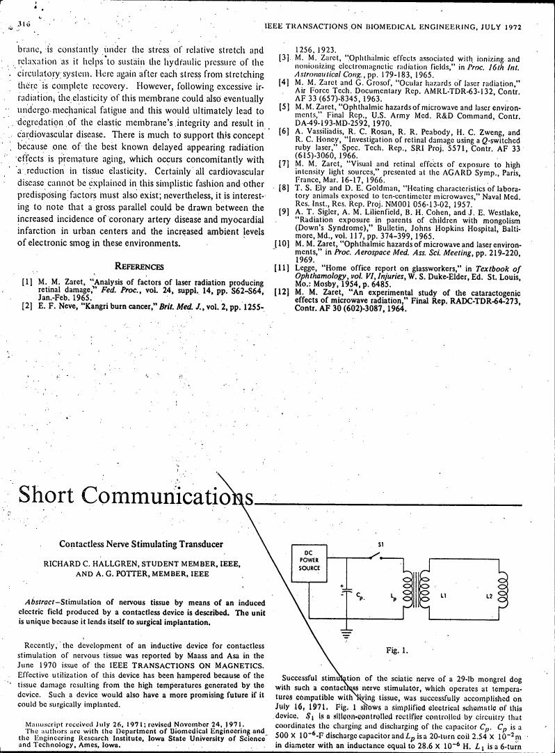 AI-described figure: A simplified electrical schematic for a contactless nerve stimulating transducer, including components such as an inductor and capacitor.