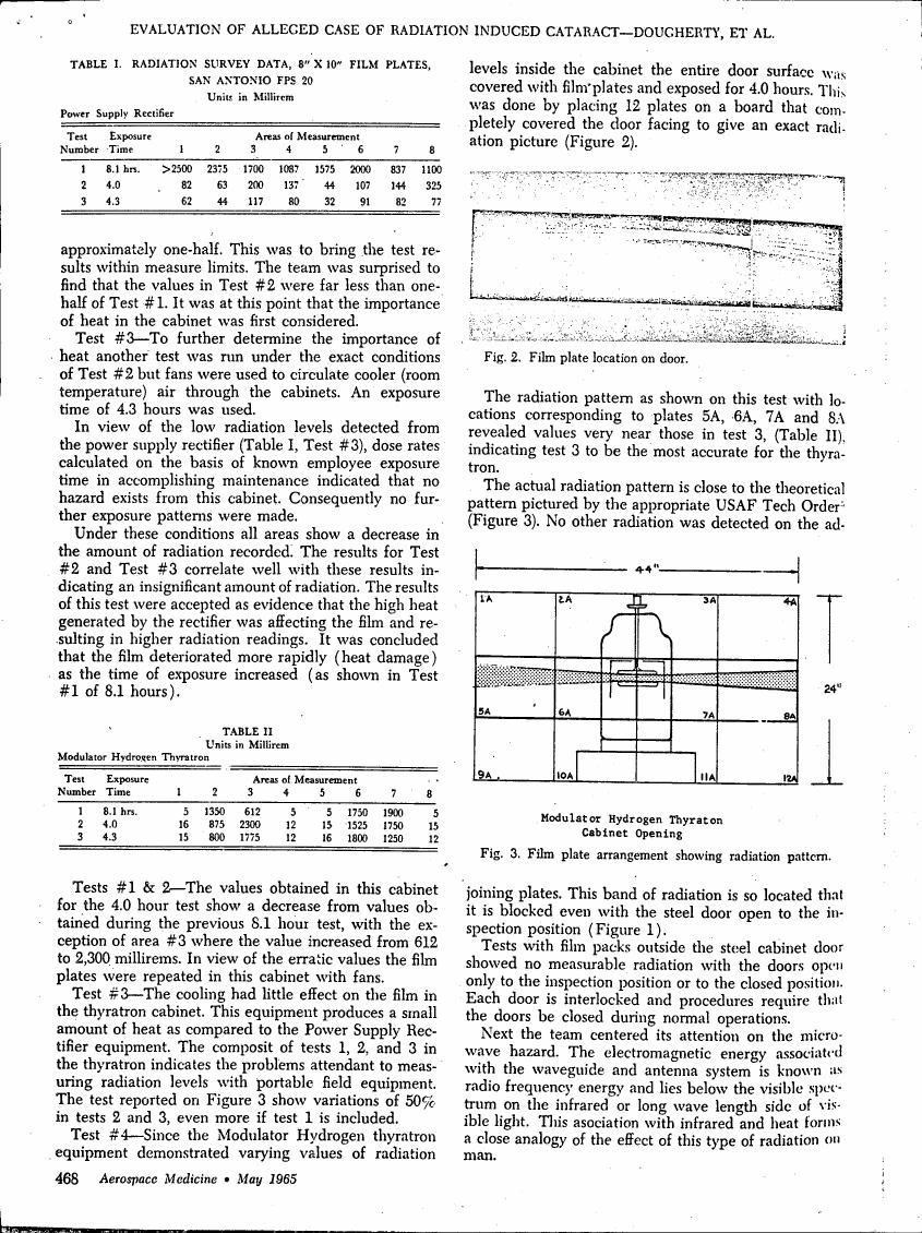 AI-described figure: Film plate arrangement showing radiation pattern for a Modulator Hydrogen Thyatron Cabinet Opening.