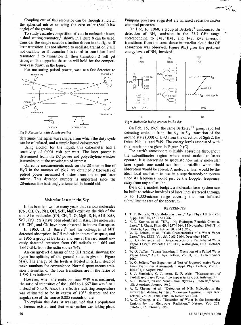 AI-described figure: Figure 8 illustrates a resonator with double grating setup for studying cascade competition effects in molecular lasers.