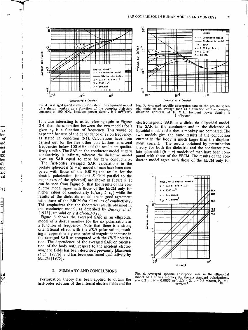 Fig. 4: Averaged specific absorption rate in an ellipsoidal model of a rhesus monkey as a function of the complex dielectric constant at 100 MHz.