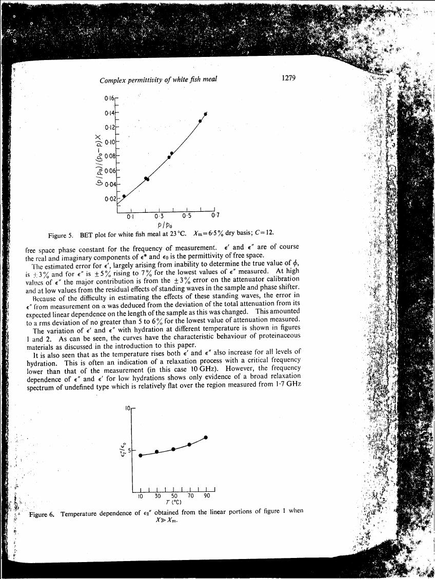 Figure 5. BET plot for white fish meal at 23°C.