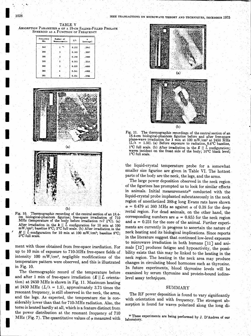 AI-described figure: Thermographic recordings showing temperature changes in a biological phantom before and after microwave irradiation at different frequencies.