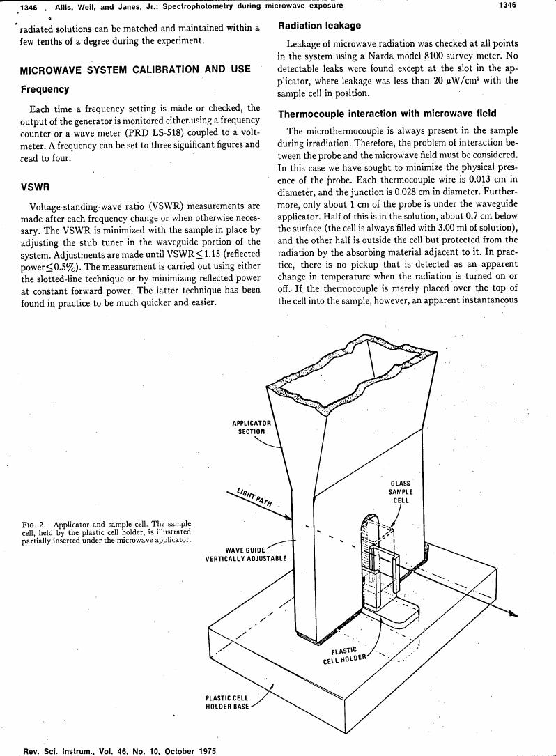 Figure 2. Applicator and sample cell, illustrating a partially inserted glass sample cell under a microwave applicator.