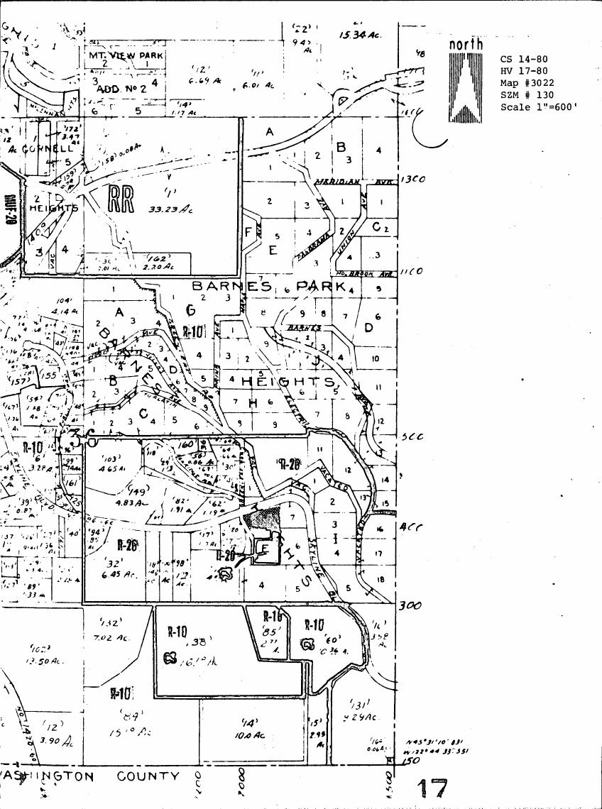 AI-described figure: A detailed land survey map showing parcel divisions and measurements in Washington County.