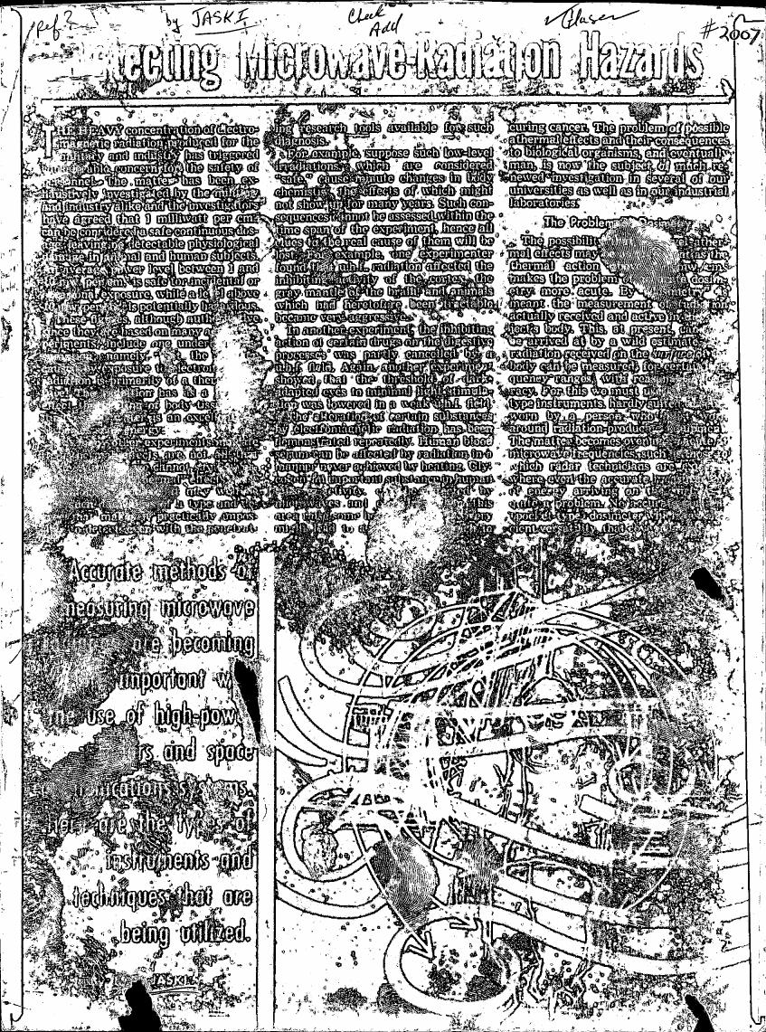 AI-described figure: A detailed diagram illustrating microwave radiation hazards and their effects on biological systems.