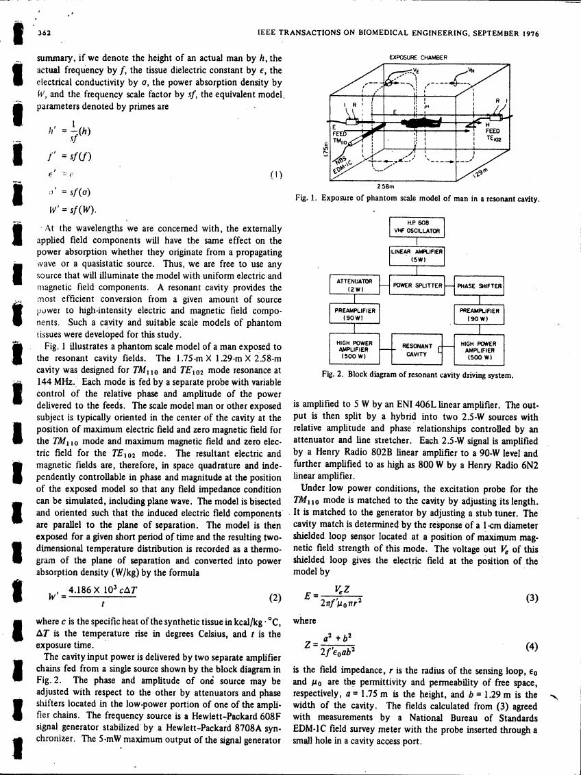 Fig. 1: Exposure of phantom scale model of man in a resonant cavity.