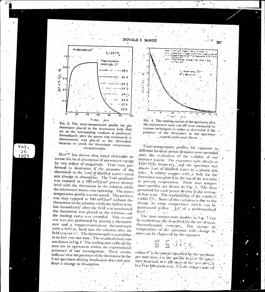 Fig. 3 illustrates the time-temperature profile for a thermistor in a microwave field with air as the surrounding medium.