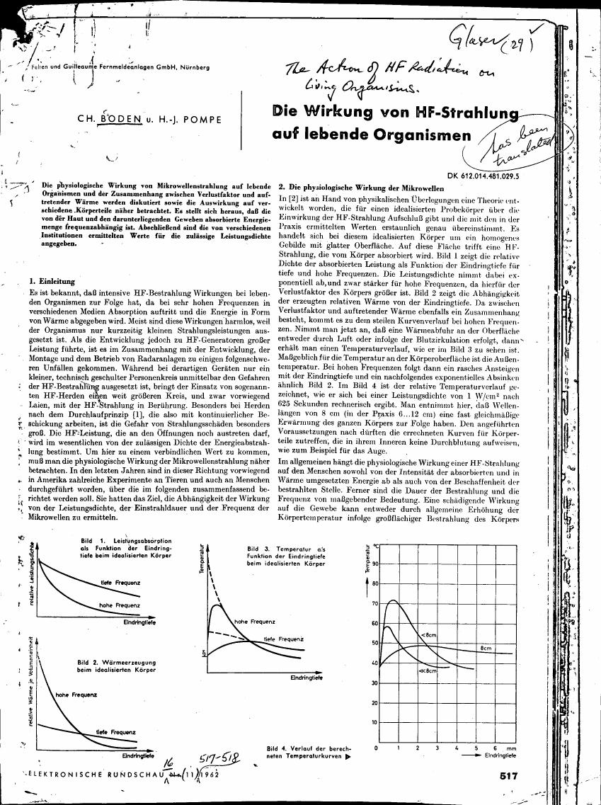 AI-described figure: Figure 1 illustrates the relative absorption depth as a function of penetration depth for idealized bodies at different frequencies.