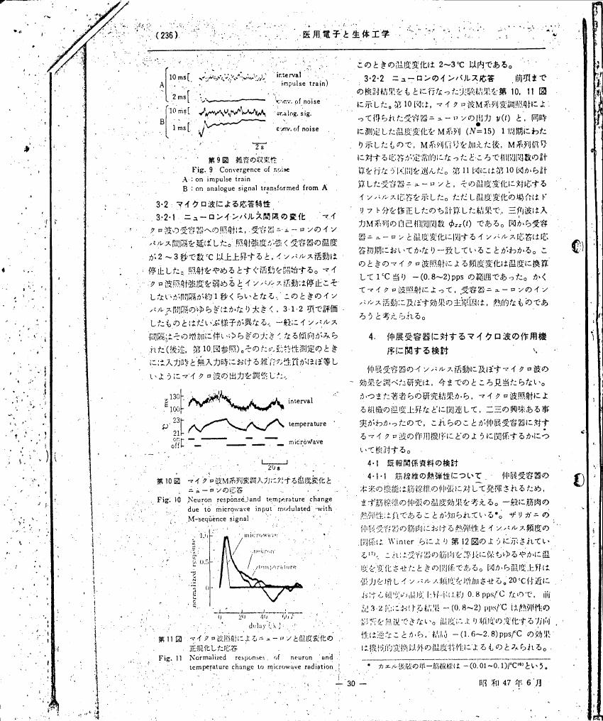 AI-described figure: Figure 10 illustrates neuron response and temperature change due to microwave input modulated with M-sequence signal.