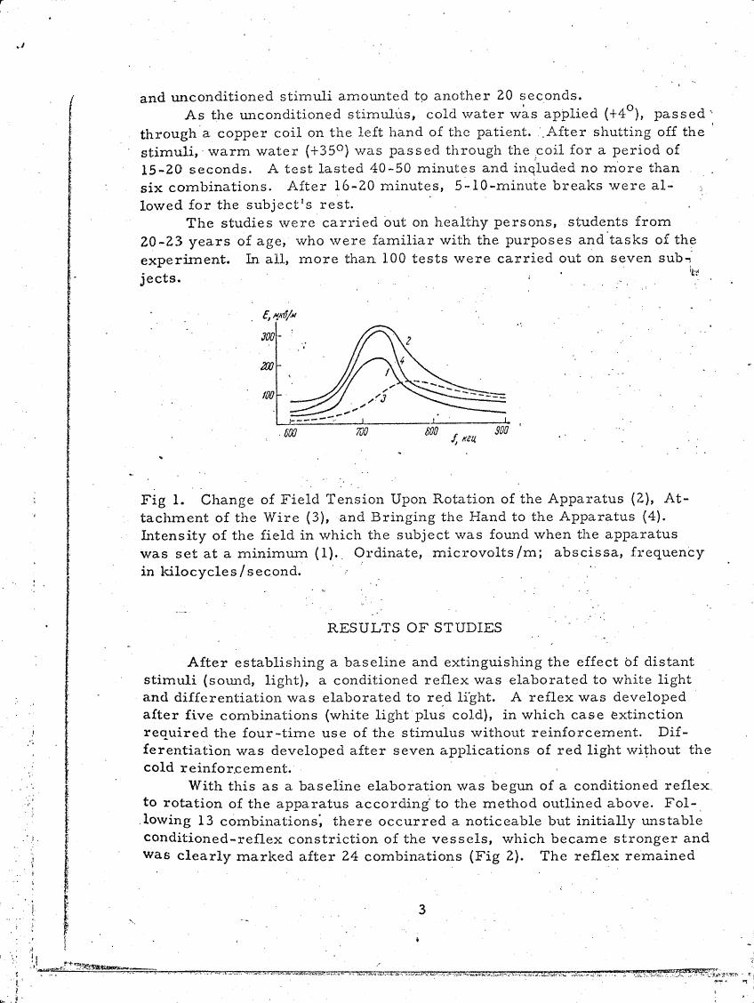 Fig.1: Change of Field Tension Upon Rotation of the Apparatus (2), Attachment of the Wire (3), and Bringing the Hand to the Apparatus (4).