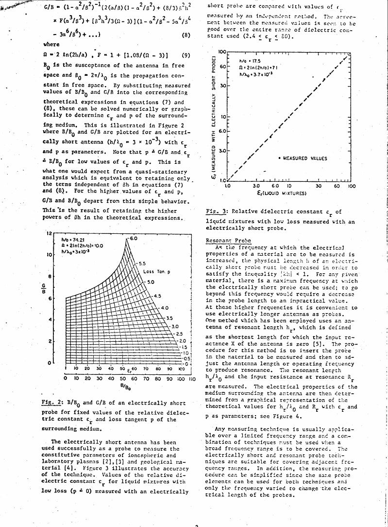 Figure 2: B/B0 and G/B of an electrically short probe for fixed values of the relative dielectric constant εr and loss tangent p of the surrounding medium.