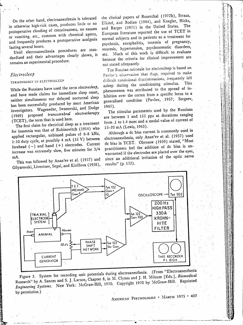 Figure 3. System for recording unit potentials during electroanesthesia.