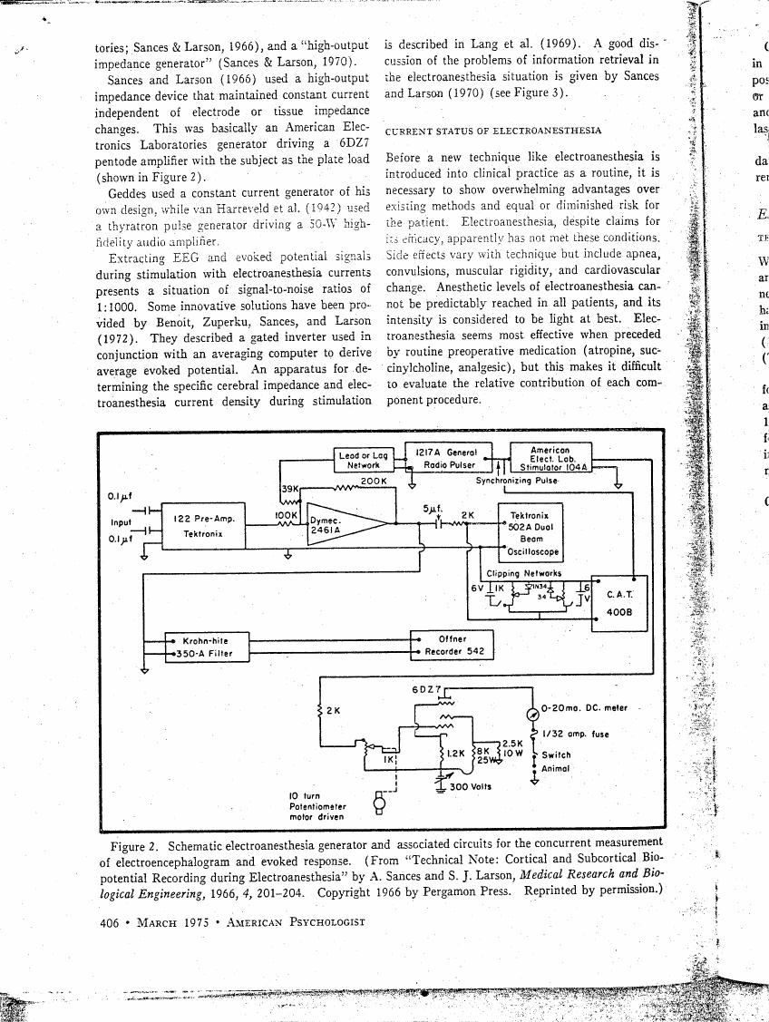 Figure 2. Schematic electroanesthesia generator and associated circuits for the concurrent measurement of electroencephalogram and evoked response.
