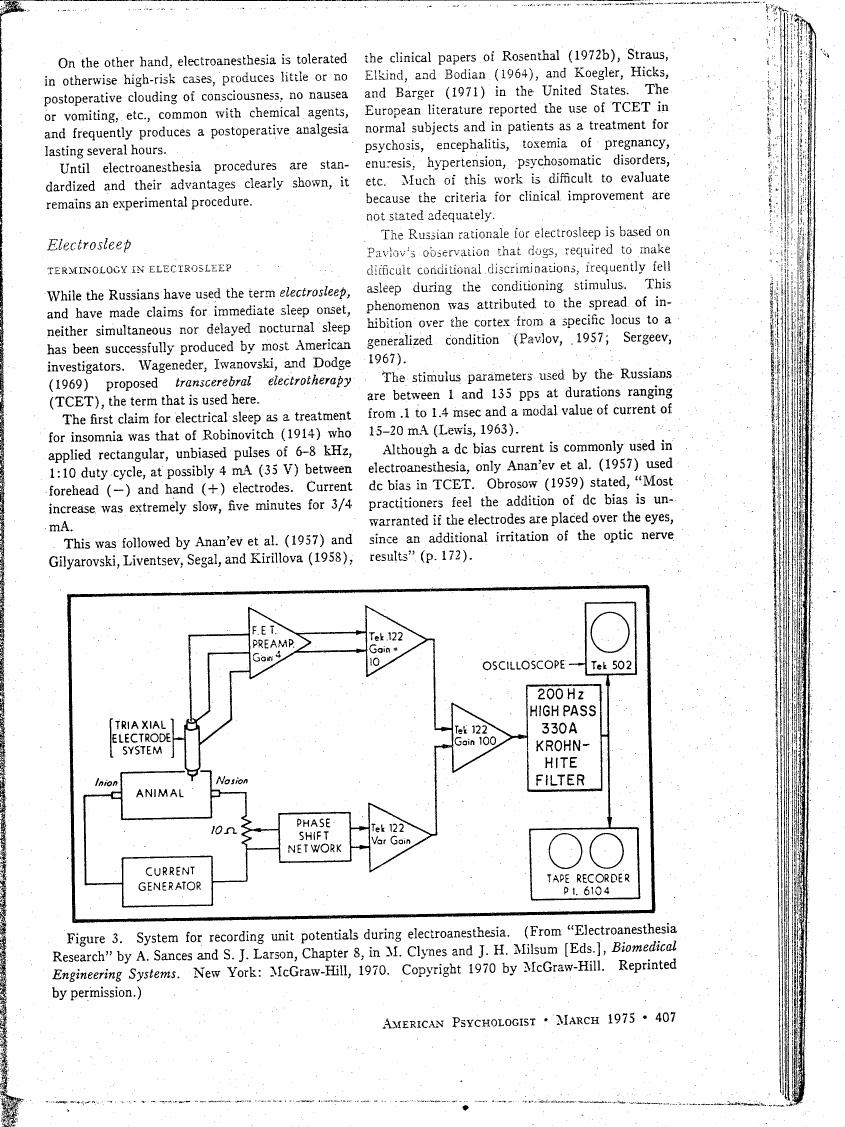 Figure 3. System for recording unit potentials during electroanesthesia.