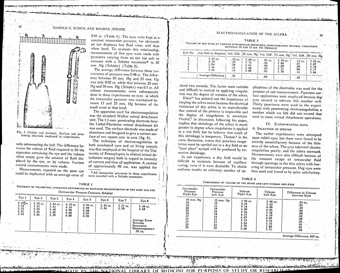 AI-described figure: Figure 3 illustrates surface and penetrating electrodes used in experiments by Scheie and Jerome.