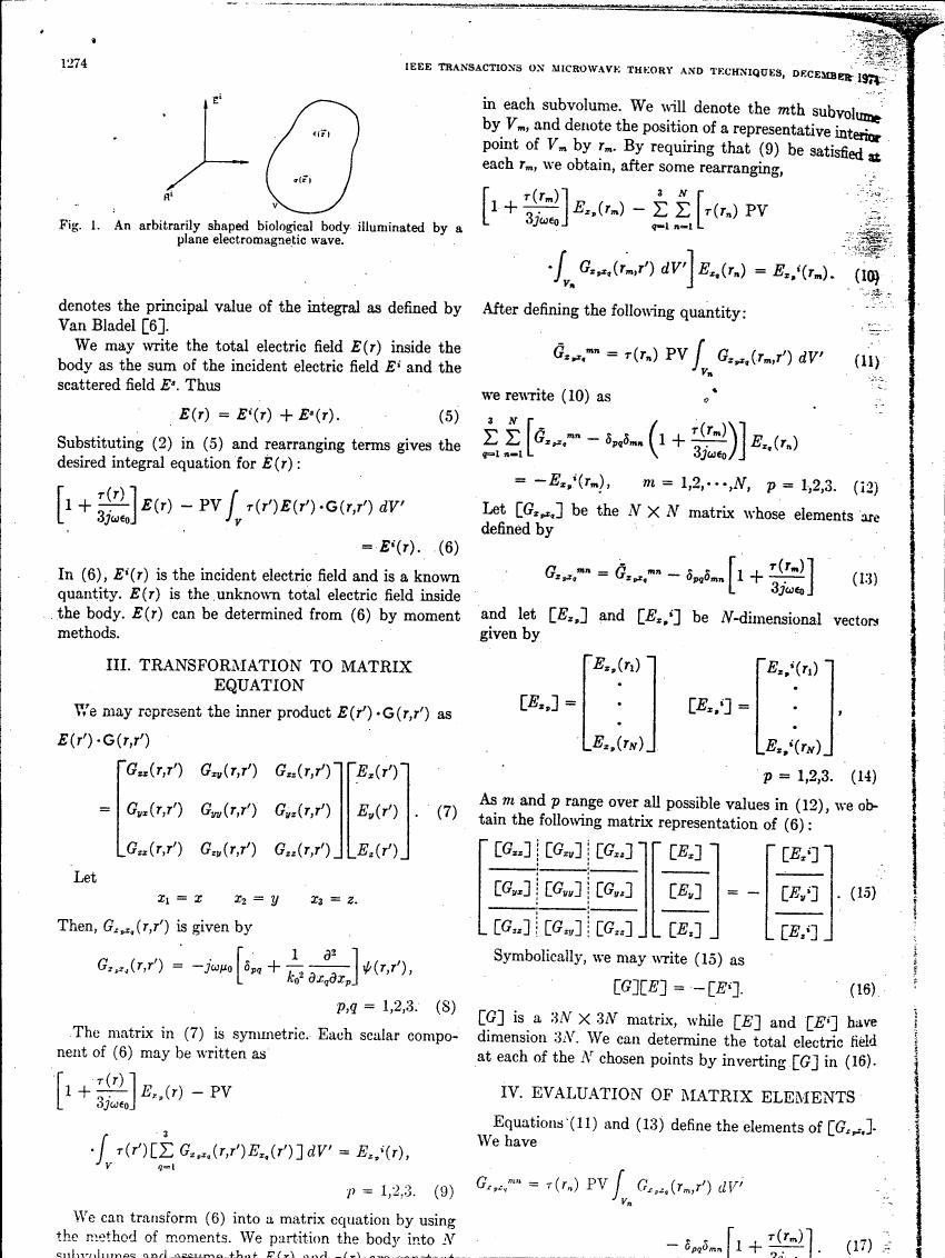 Fig. 1 illustrates an arbitrarily shaped biological body illuminated by a plane electromagnetic wave.