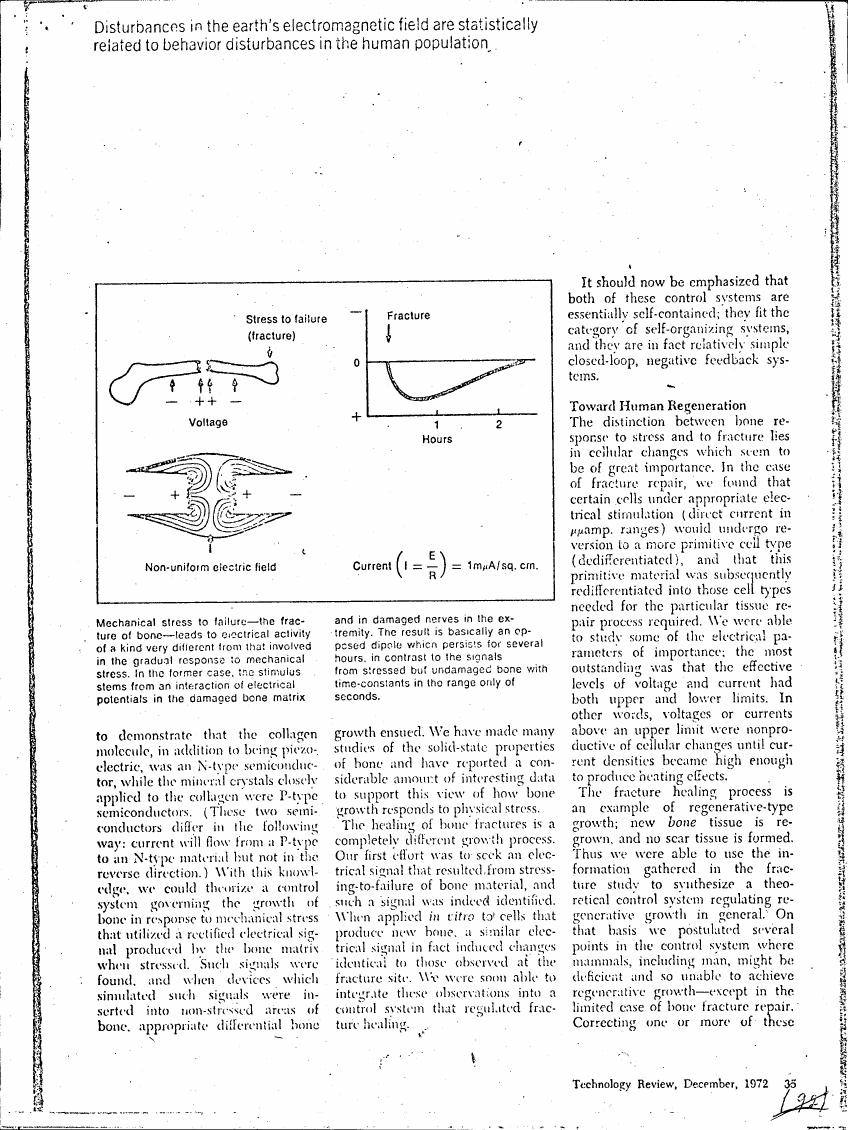 AI-described figure: The diagram illustrates a non-uniform electric field and its relation to stress to failure in bone, highlighting electrical activity associated with mechanical stress.
